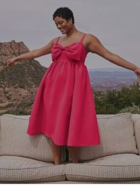 torrid Vibrant Pink Bow-Front Midi Dress